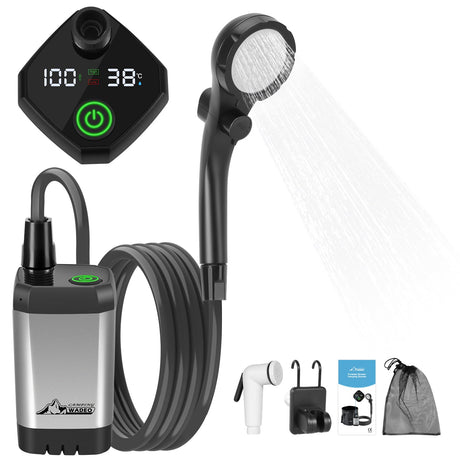 WADEO Portable Shower for Camping 6000mAh Outdoor Electric Shower Rechargeable Pump with Intelligent Digital Display Camping Shower Head Nozzle for Camping Hiking Traveling Washing