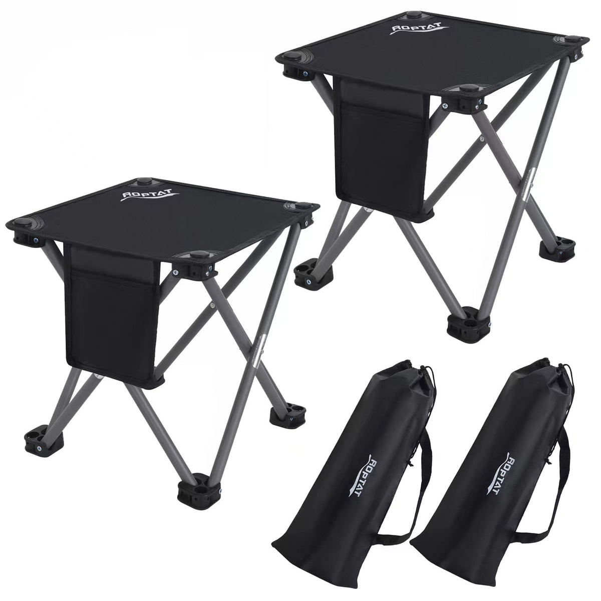 Roptat 2 Pack Camping StoolPortable Folding Compact Lightweight Stool Seat for Camping Fishing Hiking Gardening Outdoor Walking Backpacking Travelling and Beach with Carry Bag (Black)