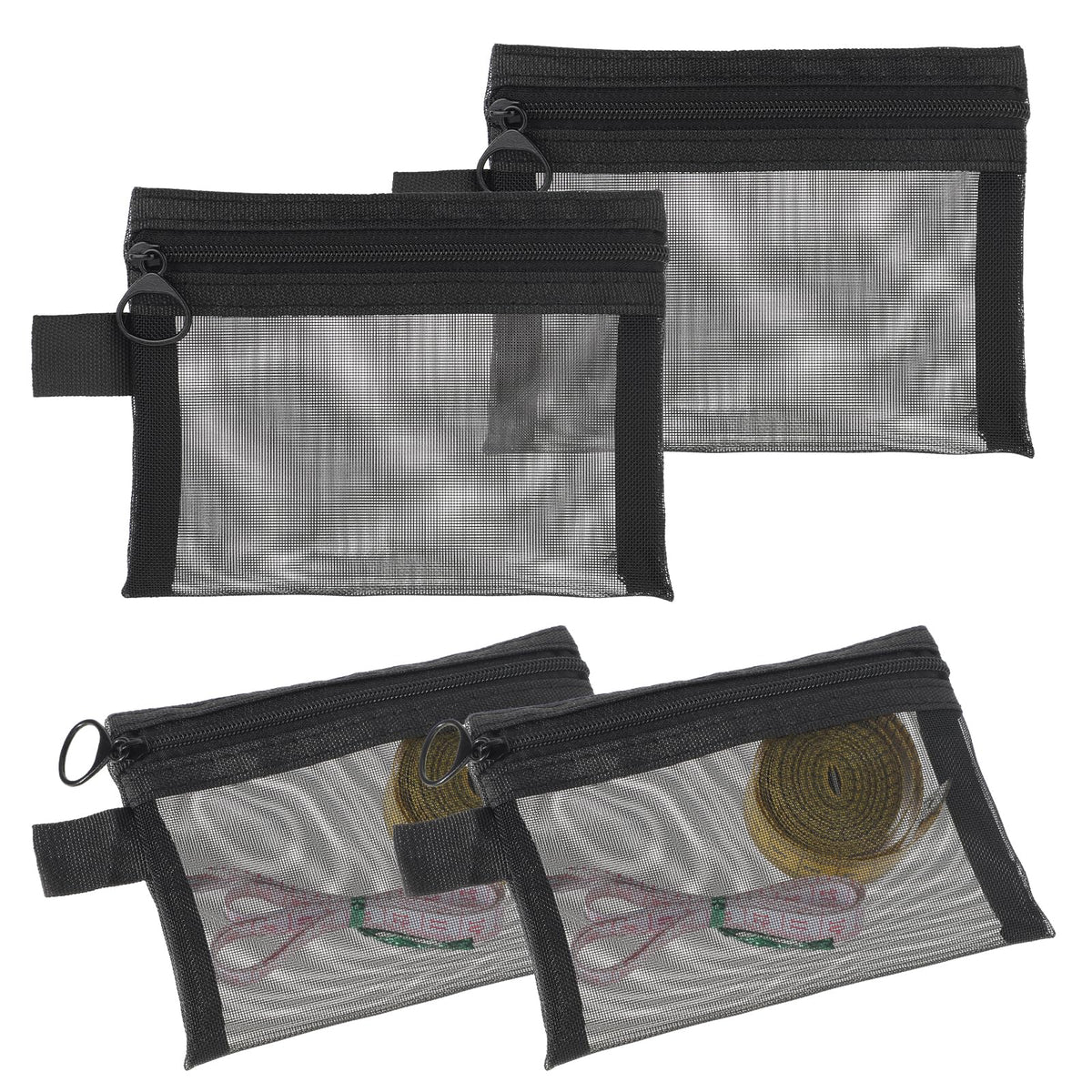 4PCS Black Mini Zipper Mesh Bags 5×4 in Nylon Coin Purse Mesh Zipper Pouch Cosmetic Bags Pencil Case Travel Toiletry Kit Set Storage Case Beauty Makeup Cosmetic Accessories Organizer for Women and Men
