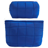 LYDZTION 2Pcs Puffy Makeup Bag Cosmetic Bag for WomenQuilted Makeup Bag Checkered Makeup Bag Makeup Pouch Organizing Bag Travel Makeup Bag Zipper PouchBlue