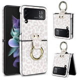 Vofolen for Samsung Galaxy Z Flip 3 Case with Ring [Hard PC+Soft PU Leather] Full Body Anti-Scratch Shockproof Protective Slim Flip 3 Phone Case for Galaxy Z Flip 3 5G Leopard White