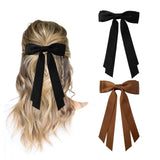 Black and Brown Hair Bows for Women - 2pcs Silky Satin Women Hair Bow Clips Ponytail Holders Hair Ribbon for Women Girls