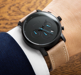 Men's Quartz Watch with Retro Waterproof Leather Strap