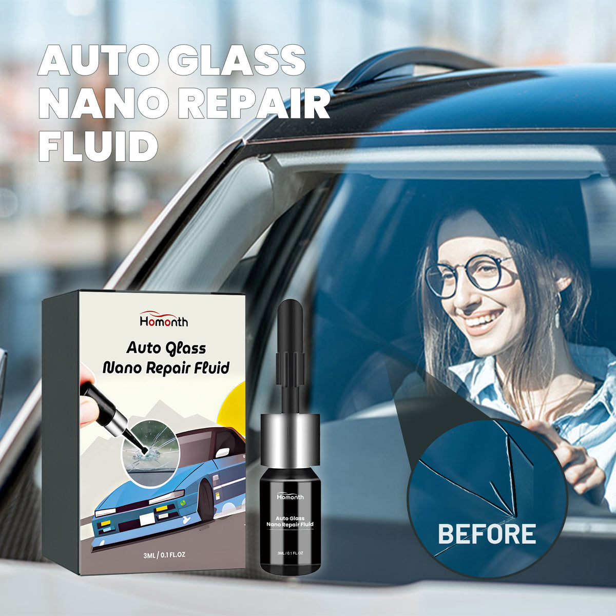 Homonth Nano Repair Liquid for Car Windshield Cracks