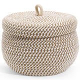 Alipis Cotton Rope Storage Basket with Lid Round Woven Organizer Basket Small Lidded Container Basket Decorative Storage Bin Home Organizing Basket for Food Clothes Sundries 8.3" x 6.7"