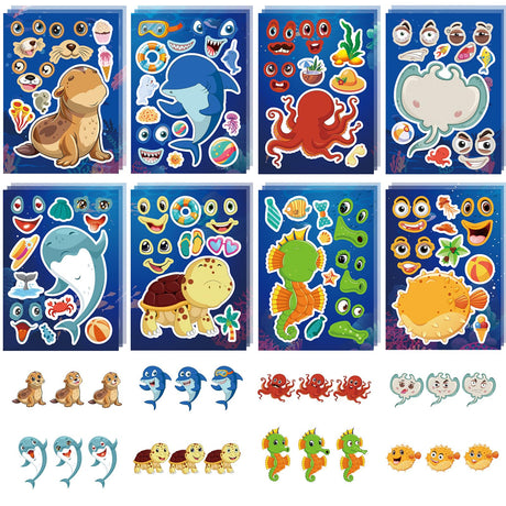 24 Sheets Ocean Animal Make a Face Stickers Animals Party Games Stickers for Kids Make Your Own Animal Stickers for Kids Birthday Party Favors Classroom Rewards Animal Themed Art Craft Supplies