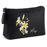 MAANGE Small Makeup Bag Personalized Cosmetic Bag PU Leather Makeup Pouch Black Make up Bag for Purse Birthday Gifts for Women May