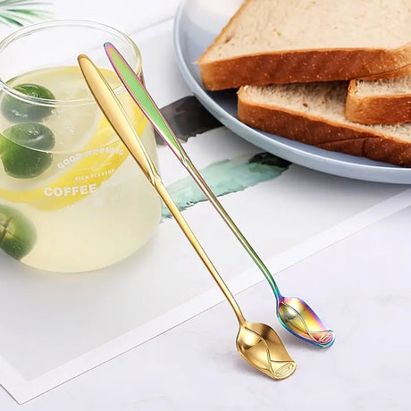 Creative Rose Stainless Steel Long Handle Coffee Spoon