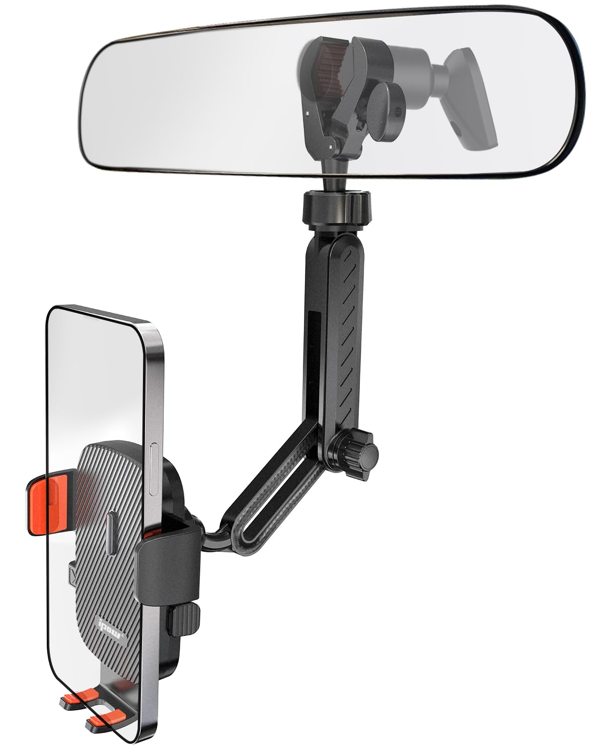 IPOW Rearview Mirror Phone Holder for Car 360°Rotatable and Retractable Auto Clamp Car Phone Mount with Multi-Angle Adjustment Compatible with All 4-7 Inch Phones