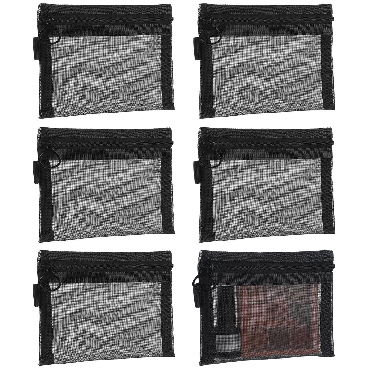 6 PCS Mini Mesh Pouch Small Keychain Pouch Mesh Zipper Bags Nylon Mesh Coin Purse Portable Travel Cosmetic Pouch Black Mesh Bags with Zipper Makeup Cosmetic Accessories Organizer for Lipstick