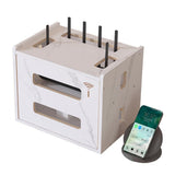Wooden Router Shelf Desktop WiFi Router Storage Box Modem Rack Router Cover Power Strip and Cable Management Hider Organizer for Office and Home (White)