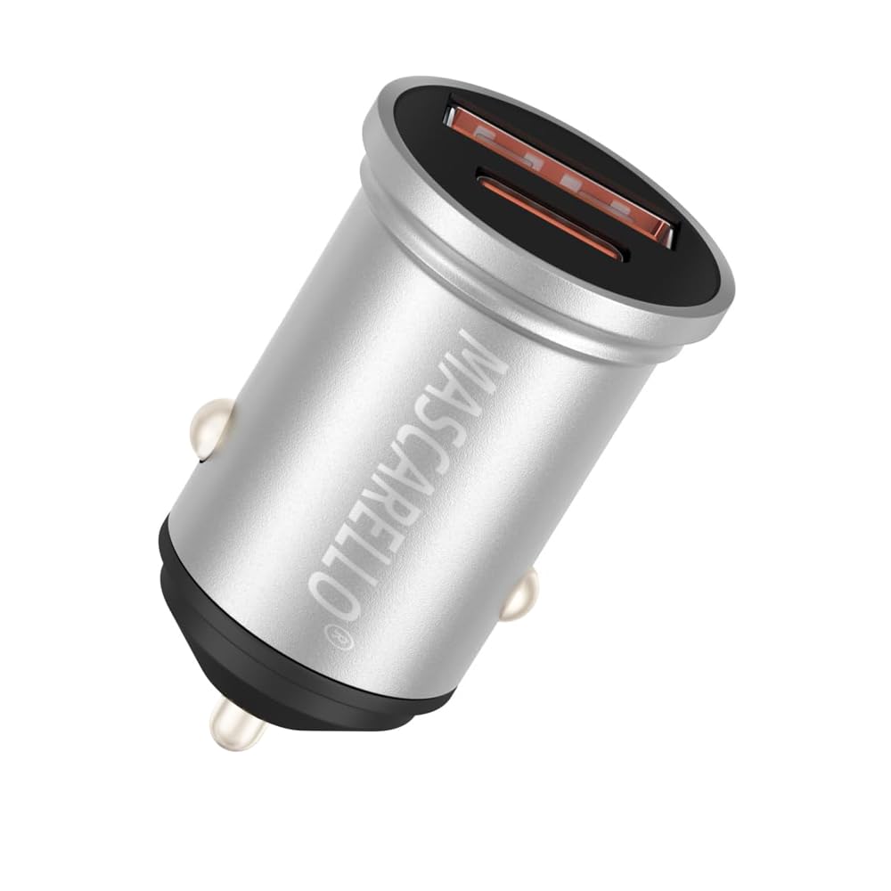 Fast Charging Car Charger Adapter - USB C Charger Aluminum Alloy Exterior Compact Mini Design Compatible with iPhone 15 Pro Max Plus 14 13 Samsung 23 Cigarette Lighter Adapter (ABS Sliver)