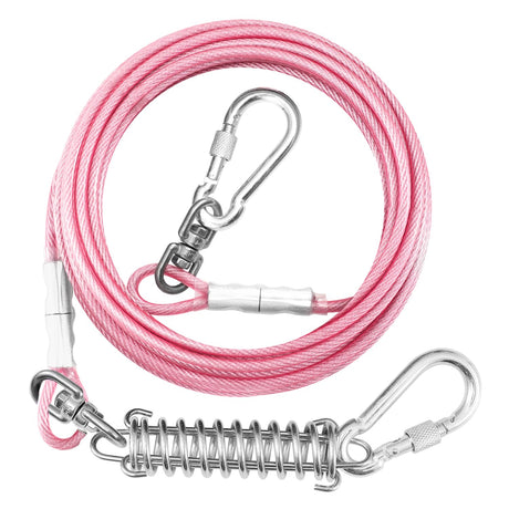Dog Tie Out Cable for Outside30FT Long Dog Leash&Chains with Swivel Hook and Shock SpringSmall-Large Dog Runner Cable for YardHeavy Duty Dog Lead Line for Outdoor and Camping (500lbs 30FT Pink)