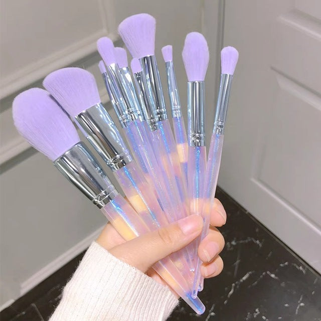 10-Piece Purple Makeup Brush Set with Storage Bag