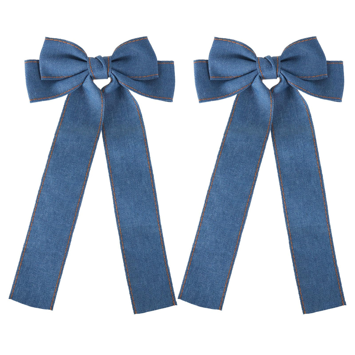 2Pcs Denim Hair Bow Clips for Women Girls Big Blue Jeans Long Tail Ribbon Bowknot Hair Barrettes Hairpins Denim Aesthetic Hair Decor Accessories 5.5" Birthday Xmas Gift