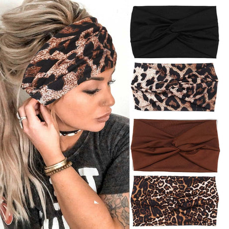 GORTIN Headbands for Women Wide Boho Headband Leopard Head Wraps Twist Turban Hair Bands Stretch Head Band Hair Accessories (A-Perfect leopard)