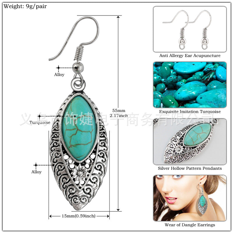 Bohemian Vintage Turquoise Leaf Earrings Accessory