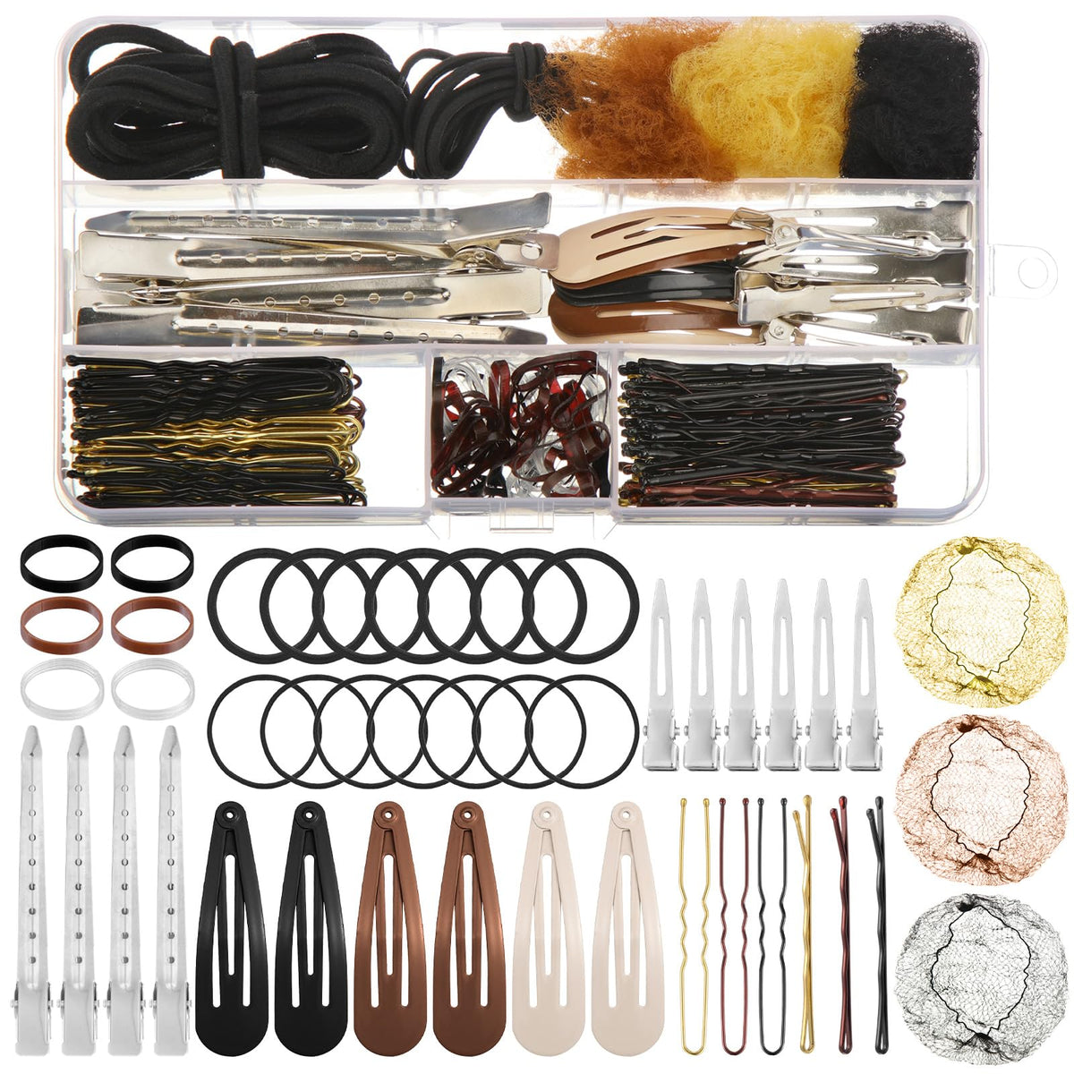 219 Pcs Hair Accessories Kit - Bobby Pins Bun Hair Nets U Shaped Hair Pins Metal Hair Clips Hair Rubber Bands for Women Girls Travel Ballet Dance Stuff with Organizer Box