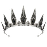 SWEETV Gothic Crowns for Women Black Tiara Queen Crown Witch Hair Accessories for Costume Halloween Prom Party Silver