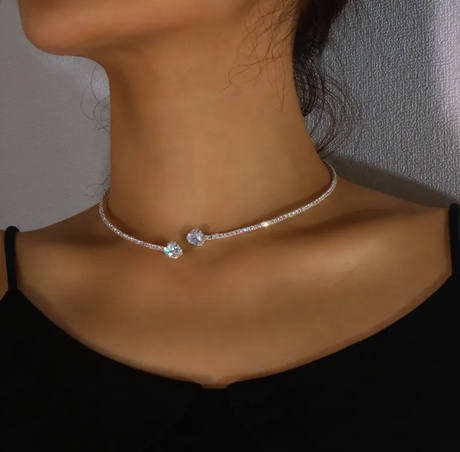 Elegant Heart Rhinestone Collar Necklace