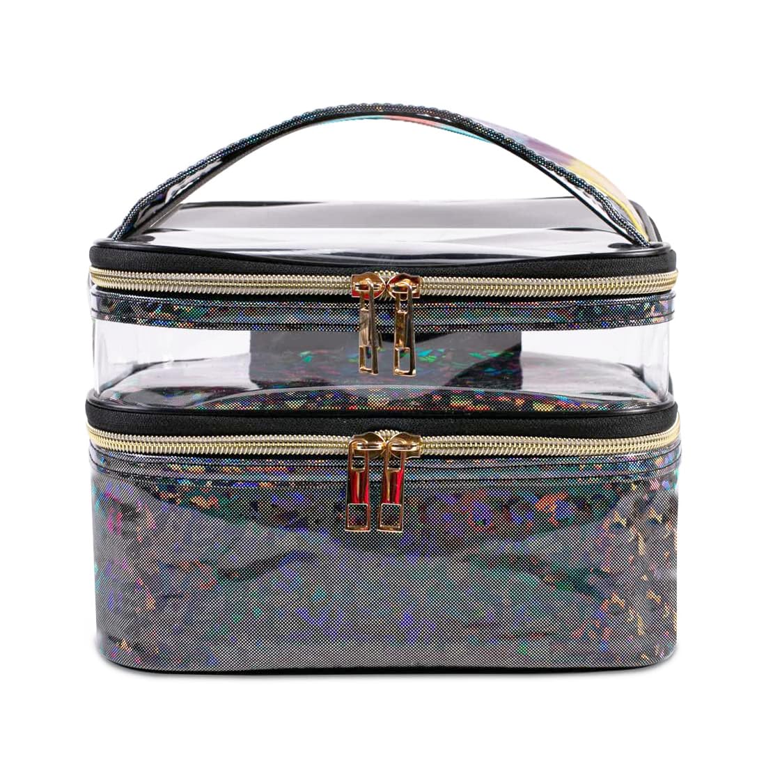 FITINI Makeup Bags Double Layer Travel Storage Cosmetic Cases Make-up Organizer Toiletry Bags Water-resistant for Women Makeup Brush BagBlack