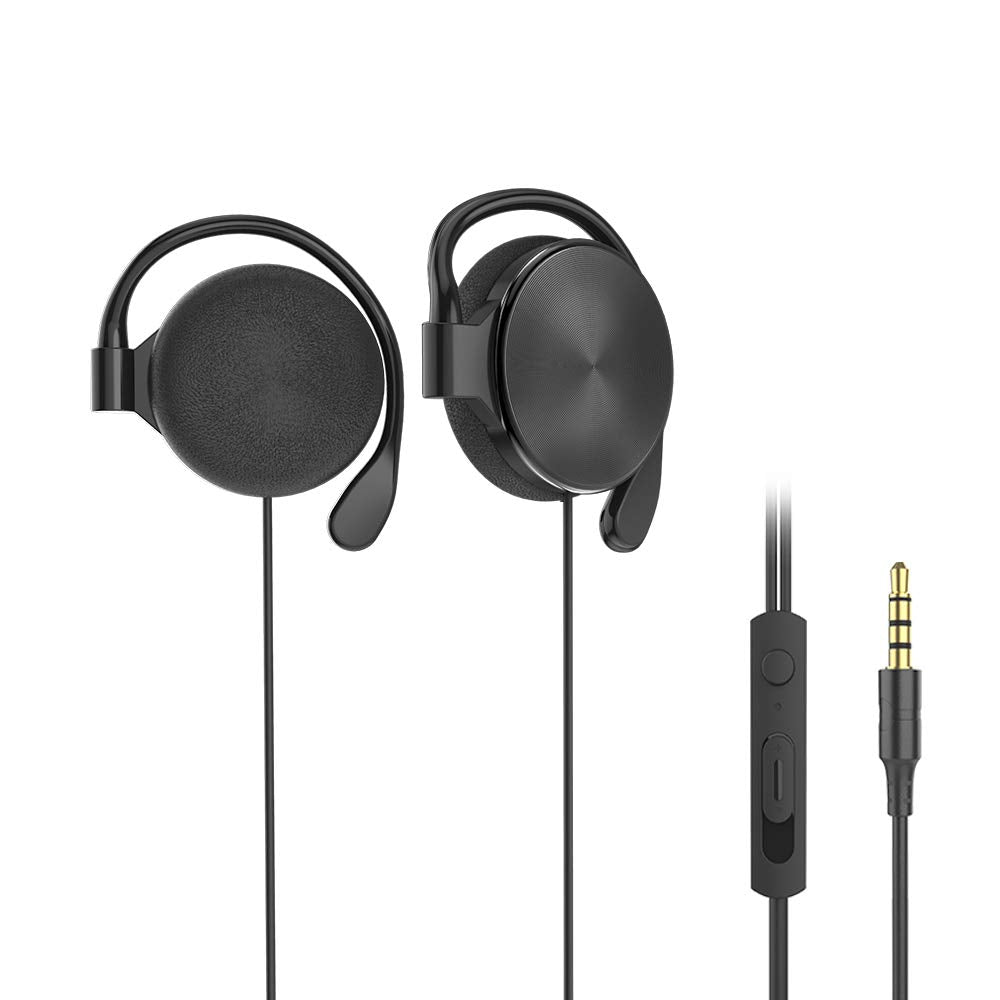 leqingchun Clip-on Headphones subwoofer Stereo Wired Headphones Compatible with 3.5mm Interface Device with Microphone（Black）