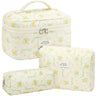 Mossio Quilted Cotton Makeup Bag - Large Floral Cosmetic Bag Cute Toiletry Organizer Flower Travel Essentials for Women & Girls (Yellow Daisy)