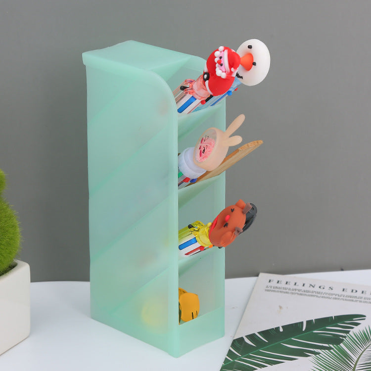 Transparent Multi-Grid Pen Holder for Desk Storage