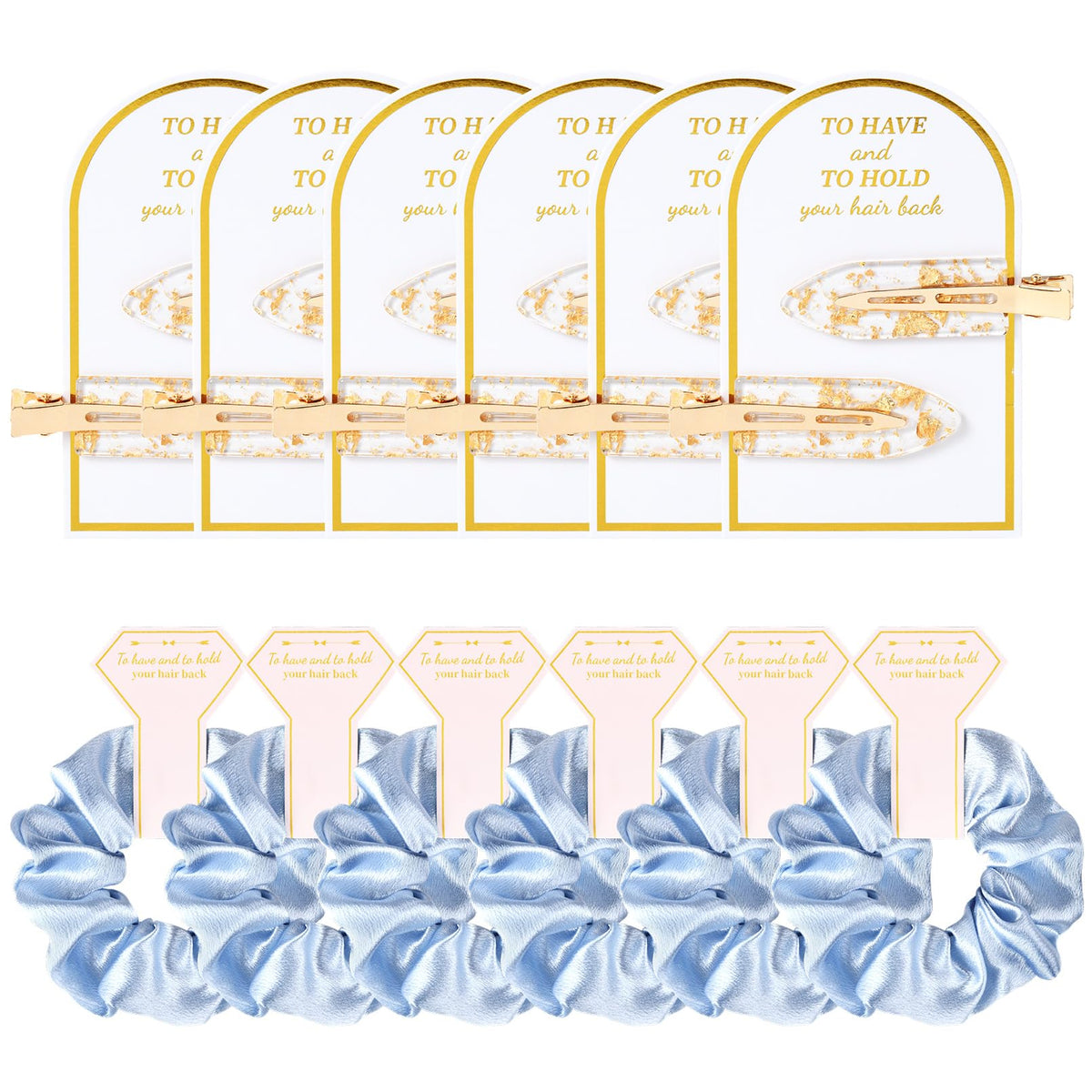 12 PCS Silk Satin Soft Blue Hair Accessories - Bridesmaid Proposal Favors with Hair Clips Scrunchies and Bridal Shower Gifts for Women and Girls