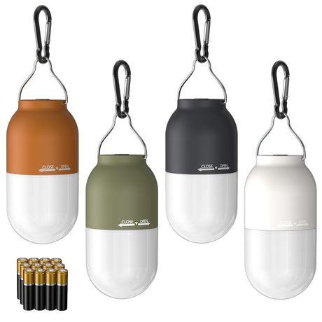 RECHOO Camping Essentials 4 Pack Camping Lantern for Power Outages Portable Camping Tent Lights with Clip Hook for Outdoor Survival Gear for Hurricane Emergency Supplies (Battery Included)