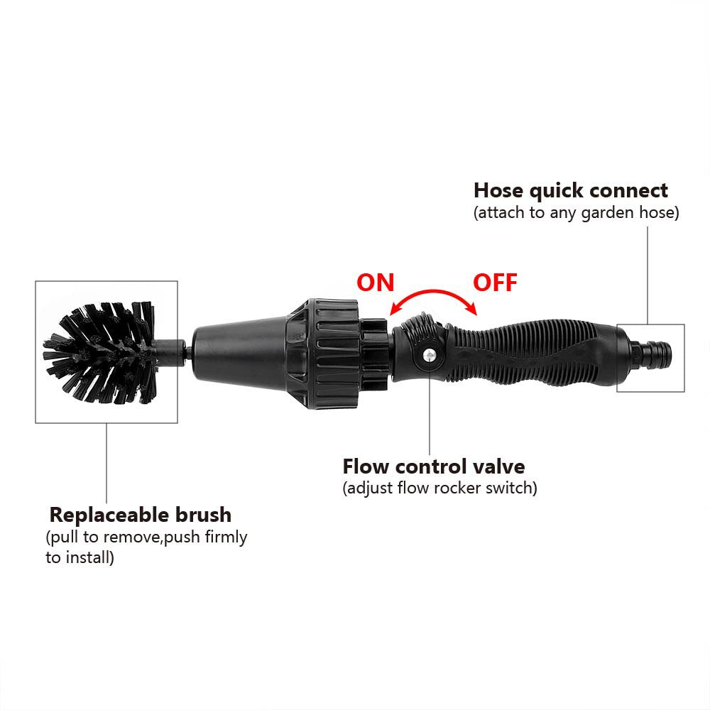 Water-Driven Rotating Car Wash Brush with Spray