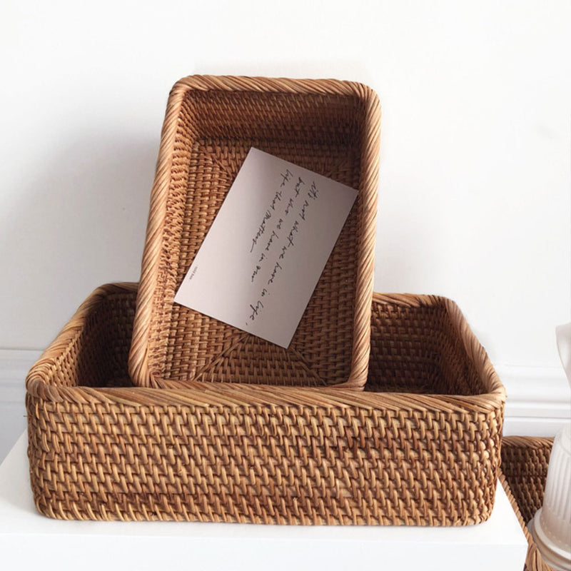 Hand-Woven Rattan Wicker Rectangular Storage Basket
