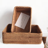 Hand-Woven Rattan Wicker Rectangular Storage Basket