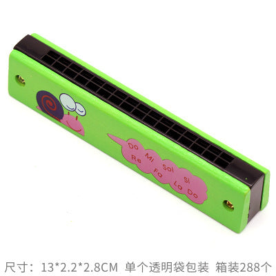 Wooden Painted Harmonica for Kids - 16 Holes Educational Toy