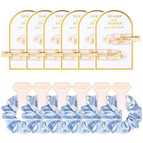 12 PCS Silk Satin Soft Blue Hair Accessories - Bridesmaid Proposal Favors with Hair Clips Scrunchies and Bridal Shower Gifts for Women and Girls