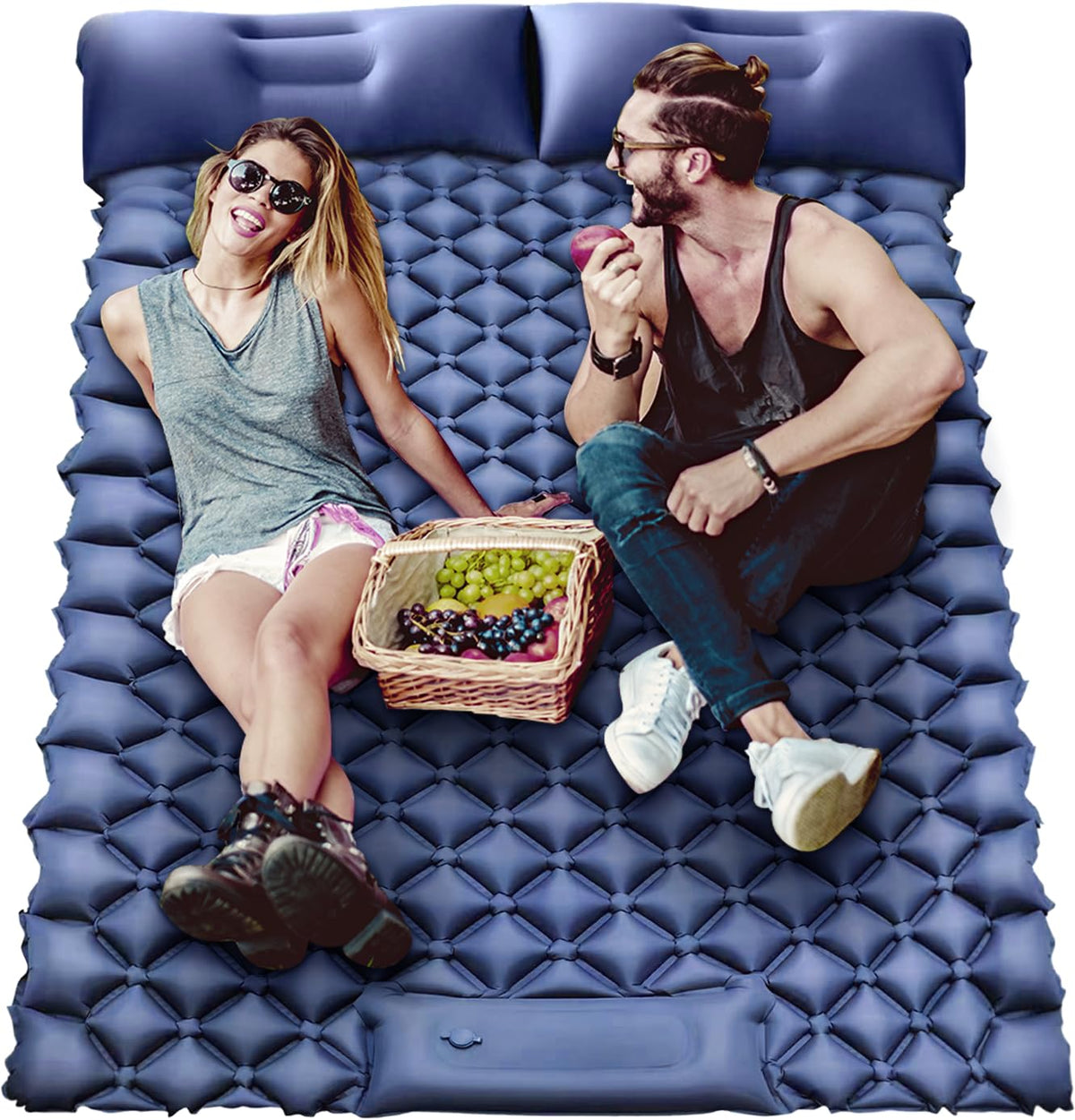 Sleeping Pad for Camping 2 Person Sleeping Mat for Camping Self Inflating Camping Mat with Pillow Built-in Foot Pump Waterproof Inflatable Sleeping Mat for Hiking Tent 79 * 49.2 * 3.5 Inch
