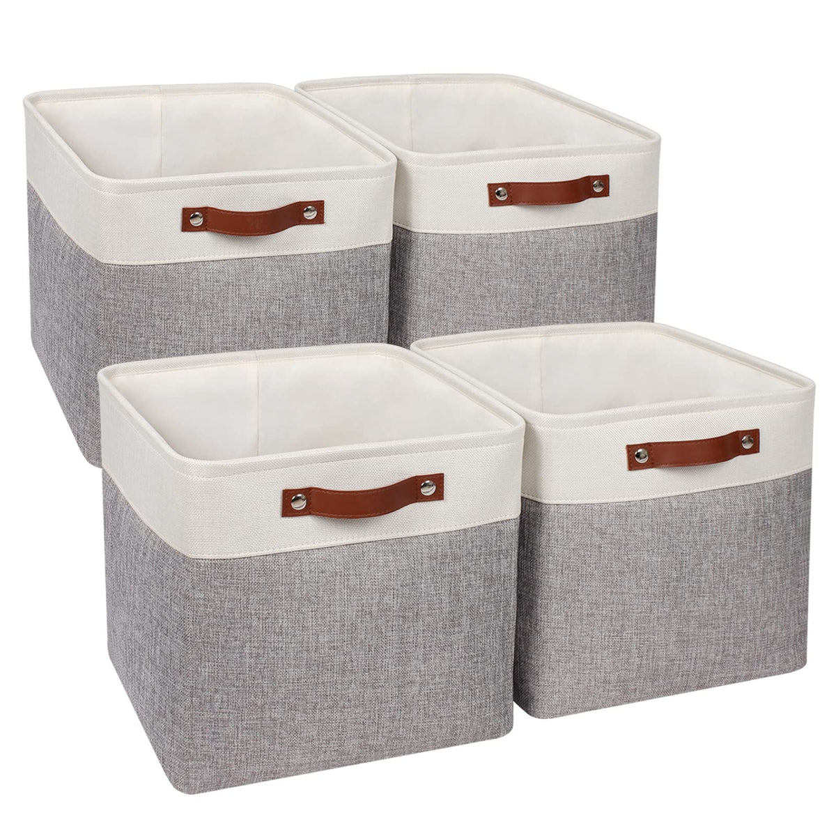 Univivi Storage Bins with Hard Bottom13 x 13 x13 Cube Storage Baskets with HandlesGray Foldable Fabric Storage Bins Organizer Baskets for Closet