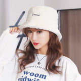 Embroidered Fisherman Hat with Lamb Hair Detail