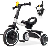 Toddler Tricycle for 18 Months to 5 Years Foldable Tricycles for 3-5 Year Olds Kids Tricycle with Adjustable Carry-Friendly Ergonomic Seat and Covered Large Basket White