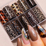 Leopard Print Nail Art Foils Transfer Stickers 10Pcs Leopard Snake Print Nail Foils Adhesive Decals Nail Art Supplies Laser Starry Sky Paper Manicure Accessories for Women Fall Nail Art Decorations