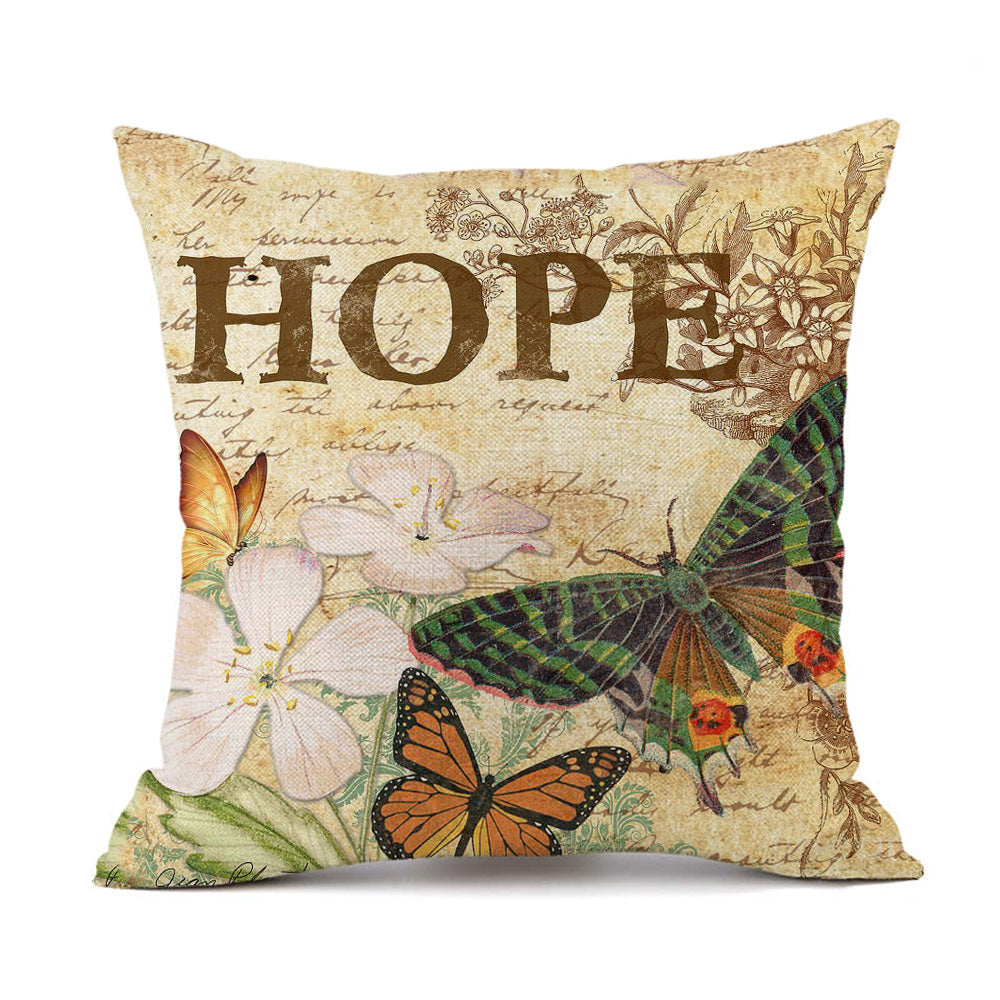Retro Butterfly Linen Pillowcase for Home & Office (1pc)