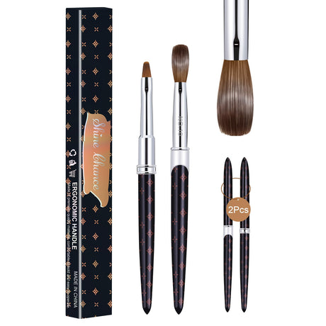 Shine Chance 2Pcs Acrylic Nail Brushes Set 100% Pure Kolinsky Size 10 Nail Art Brush & Small Clean Up Brush Art Design & Polish Mistake Cleaning Manicure Tools for Women Acrylic Application