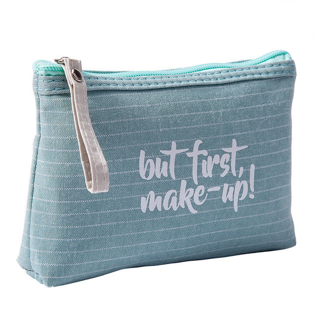 Letter Flower Print Canvas Makeup Bag for Women