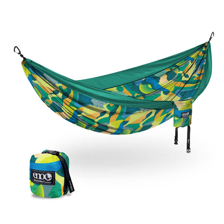 ENO DoubleNest Hammock - Lightweight Portable 1 to 2 Person Hammock - for Camping Hiking Backpacking Travel a Festival or The Beach - Retro/Emerald
