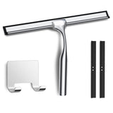 All-Purpose Shower Squeegee with Adhesive Hook for Cleaning Bathroom Glass Doors Car Window Mirrors and Tile Wall Stainless Steel Handheld Glass Water Wiper Cleaner Removal Scraper Tool (Sliver 10")