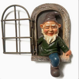 Elf Out The Door Window Tree Hugger Garden Gnome Statue