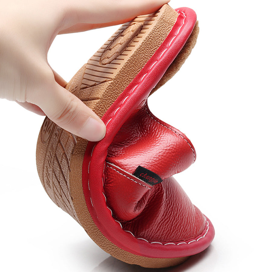 Home Cotton Slippers with Genuine Leather Sole
