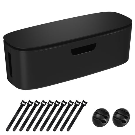 Cable Management Box - Large Cord Organizer Box to Hide Power Strip & Under Desk TV Computer Wires Cable Organizer Box with Baby Proofs Desk Cord Organizer for Home/Office - Black