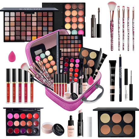 KARUIZI All in One Makeup KitMakeup Kit for Women Teens and Girls All-in-One Set with Eyeshadow Palettes Lipsticks Brushes Storage BagMakeup gift set girls makeup sets ages 8-12 (Red rose)