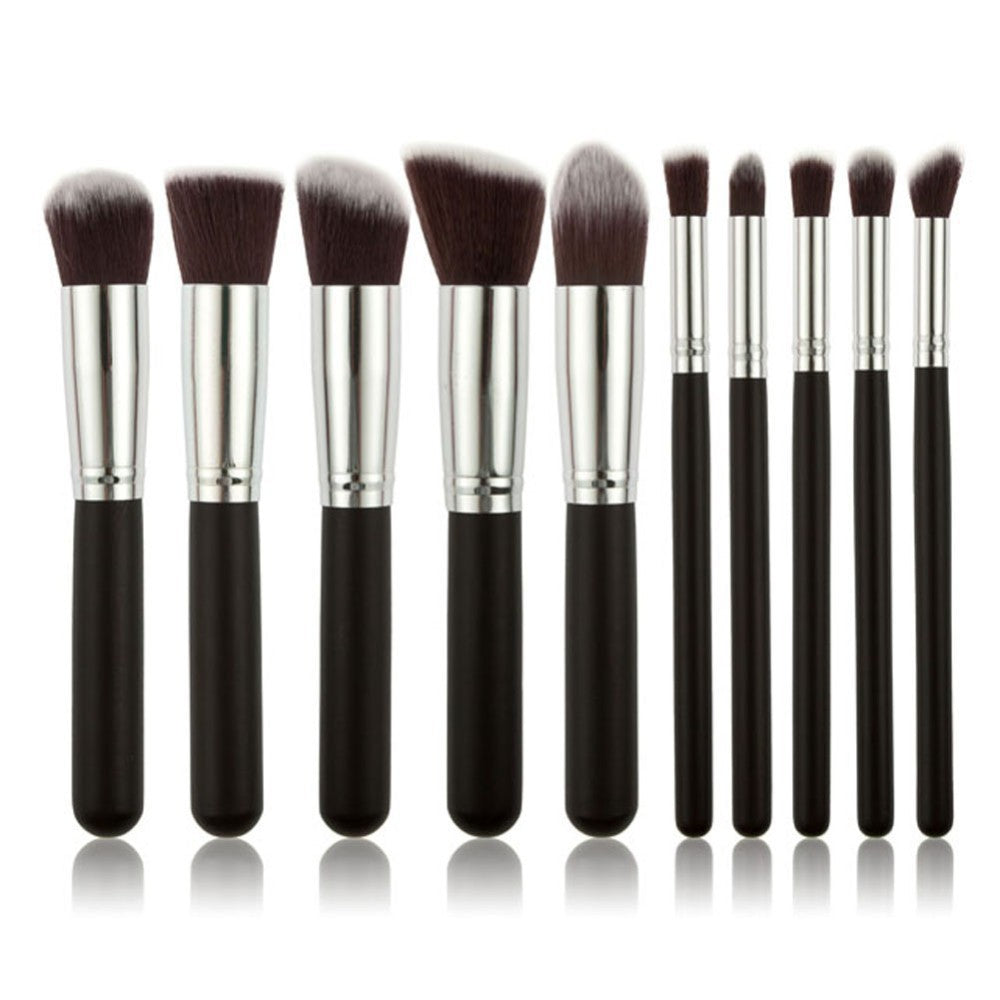10-Piece Black Silver & Black Gold Makeup Brush Set